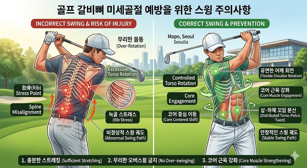 골프 통증, 갈비뼈 미세골절 주의보: 늑골 골절 초기 관리법